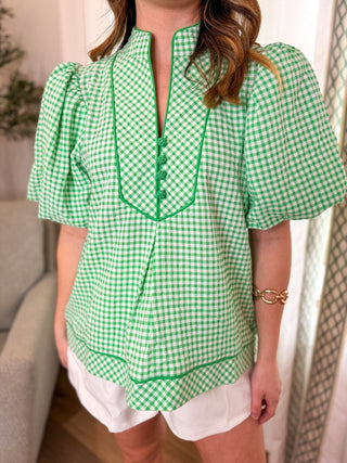 Green Sunday Sweetheart Gingham Short Sleeve Top - Everyday EDEN Boutique & Gifts