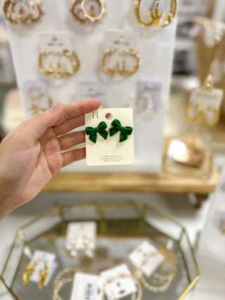 Green Velvet Bow Stud Earring - Everyday EDEN Boutique & Gifts