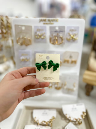 Green Velvet Bow Stud Earring - Everyday EDEN Boutique & Gifts