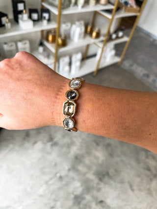 Grey Champagne & Clear Rectangle Crystal Stretch Bracelet - Everyday EDEN Boutique & Gifts