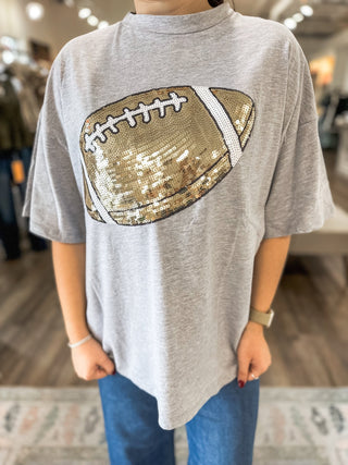Grey Classic Football Sequin Spirit Oversized Top - Everyday EDEN Boutique & Gifts