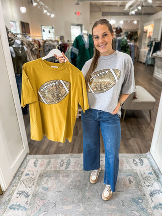 Grey Classic Football Sequin Spirit Oversized Top - Everyday EDEN Boutique & Gifts