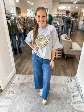 Grey Classic Football Sequin Spirit Oversized Top - Everyday EDEN Boutique & Gifts