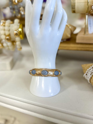 Hammered Gold W/ Grey Natural Stone Oval Accents Bracelet - Everyday EDEN Boutique & Gifts