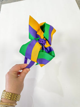 Hard Headband Mardi Gras Stripe Hair Bow - Everyday EDEN Boutique & Gifts