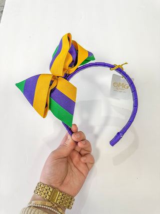 Hard Headband Mardi Gras Stripe Hair Bow - Everyday EDEN Boutique & Gifts
