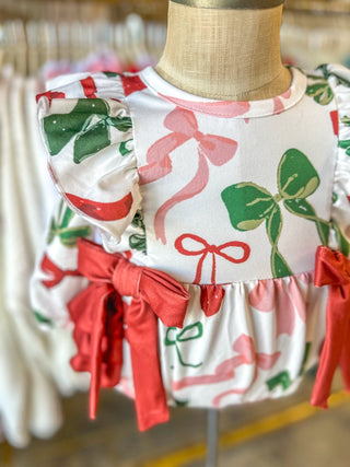 Holiday Print Christmas Bows Ruffles Girl Romper - Everyday EDEN Boutique & Gifts