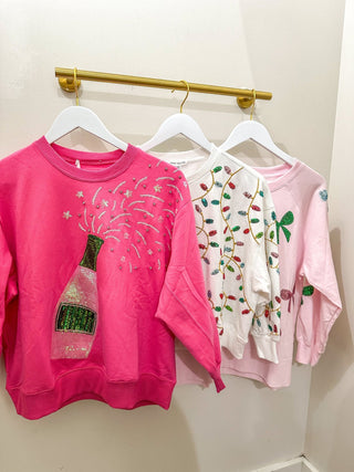 Hot Pink Sequin Champagne Spray Super Soft Sweatshirt - Everyday EDEN Boutique & Gifts