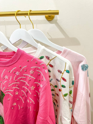 Hot Pink Sequin Champagne Spray Super Soft Sweatshirt - Everyday EDEN Boutique & Gifts
