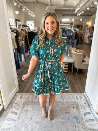 green belted mini dress Green Palermo Belted Organic Cotton Mini Dress