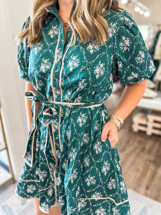 Hunter Green Mulberry Manor Belted Mini Dress - Everyday EDEN Boutique & Gifts
