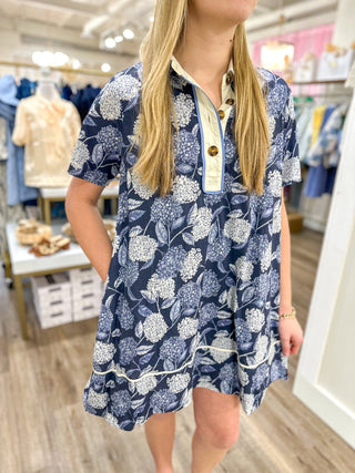 hydrangea mini dress Blue Hydrangea bow-detailed mini dress