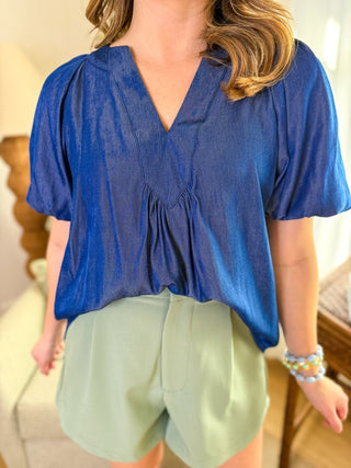 Indigo Easy Breeze Ballon Sleeve Top - Everyday EDEN Boutique & Gifts