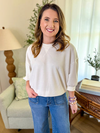 Ivory Scuba Dolman Sleeve Pullover - Everyday EDEN Boutique & Gifts