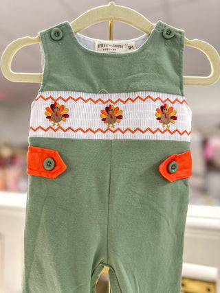 Jon Jon - Fall Thanksgiving Chicken Smock Embroidered Green Boys Jon Jon - Everyday EDEN Boutique & Gifts