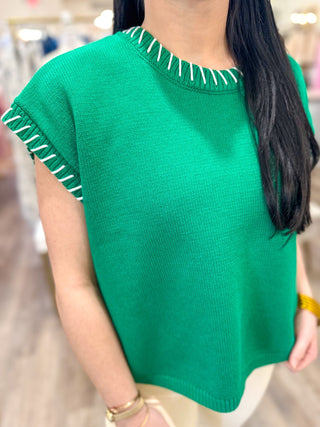 Kelly Green Stitch Detailed Oversize Sweater Vest - Everyday EDEN Boutique & Gifts