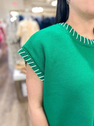 Kelly Green Stitch Detailed Oversize Sweater Vest - Everyday EDEN Boutique & Gifts