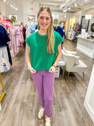 Kelly Green Stitch Detailed Oversize Sweater Vest - Everyday EDEN Boutique & Gifts