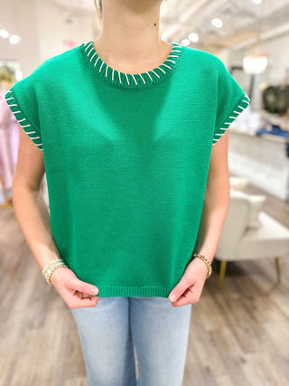 Kelly Green Stitch Detailed Oversize Sweater Vest - Everyday EDEN Boutique & Gifts