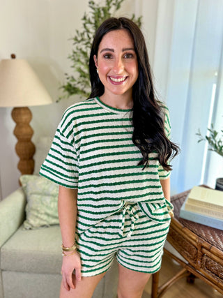 Kelly Green Striped Short Sleeve Tee & Shorts Set - Everyday EDEN Boutique & Gifts