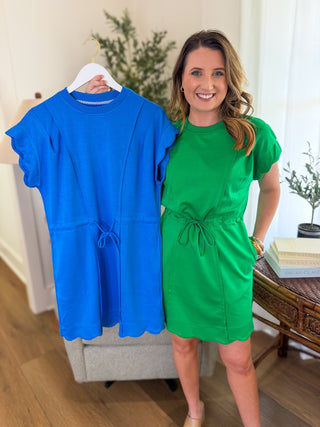 Kelly Green Sunny Skies Scallop Tie Waist Mini Dress - Everyday EDEN Boutique & Gifts