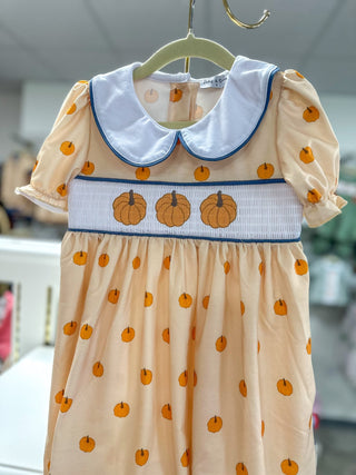 Khaki Pumpkin Trio Embroidery Smocked Dress - Everyday EDEN Boutique & Gifts