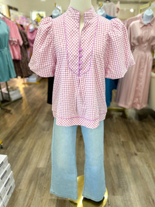 Lavender Sunday Sweetheart Gingham Short Sleeve Top - Everyday EDEN Boutique & Gifts