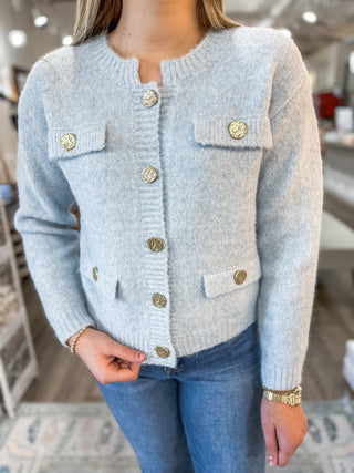 Light Blue Dreamscape Gold Button Cardigan - Everyday EDEN Boutique & Gifts