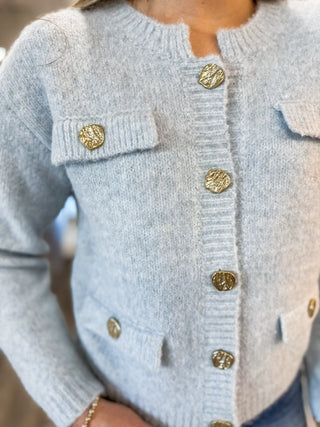 Light Blue Dreamscape Gold Button Cardigan - Everyday EDEN Boutique & Gifts