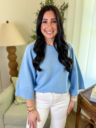 Light Blue Easy & Chic Quarter Sleeve Sweater - Everyday EDEN Boutique & Gifts