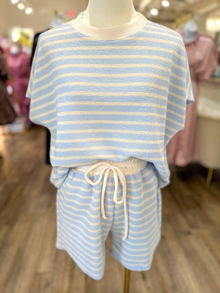 Light Blue Easy Living Stripe Shorts Set - Everyday EDEN Boutique & Gifts