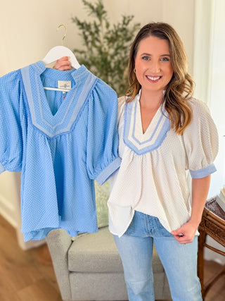 Light Blue Lovely Layers Short Sleeve Top - Everyday EDEN Boutique & Gifts