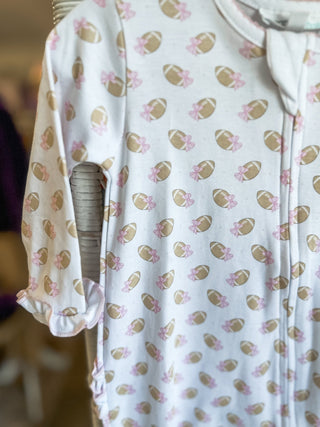 Light Pink Touchdown Cutie Zippie Footie - Everyday EDEN Boutique & Gifts