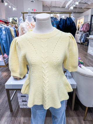 Light Yellow Flared Puff Sleeve Knit Top - Everyday EDEN Boutique & Gifts