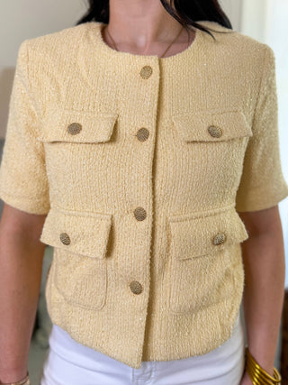Light Yellow Sweet & Sophisticated Tweed Top - Everyday EDEN Boutique & Gifts