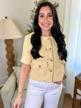 Light Yellow Sweet & Sophisticated Tweed Top - Everyday EDEN Boutique & Gifts