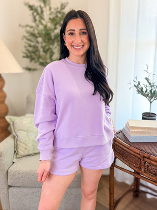 Lilac Fleece Long Sleeve Sweatshirts & Short Set - Everyday EDEN Boutique & Gifts