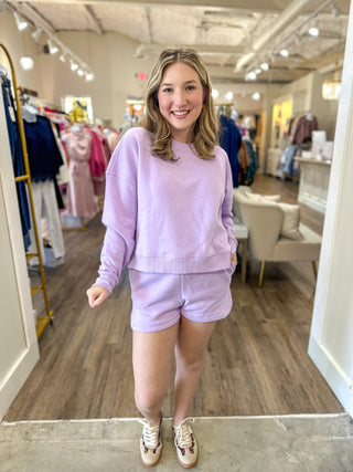 Lilac Fleece Long Sleeve Sweatshirts & Short Set - Everyday EDEN Boutique & Gifts