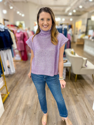 Lilac Radiant Luxe Metallic Mock Neck Sweater Vest - Everyday EDEN Boutique & Gifts