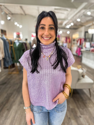 Lilac Radiant Luxe Metallic Mock Neck Sweater Vest - Everyday EDEN Boutique & Gifts