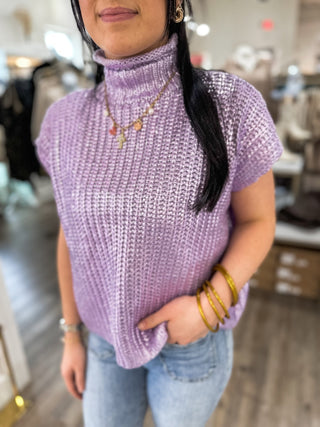 Lilac Radiant Luxe Metallic Mock Neck Sweater Vest - Everyday EDEN Boutique & Gifts