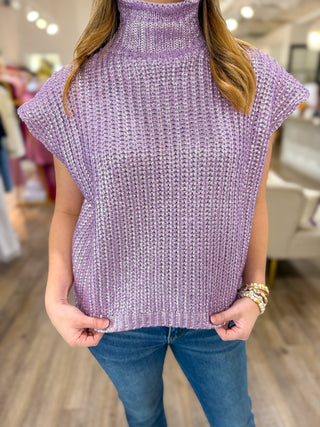 Lilac Radiant Luxe Metallic Mock Neck Sweater Vest - Everyday EDEN Boutique & Gifts