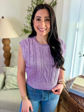 Lilac Shimmer Season Sleeveless Cable Knit Cropped Sweater - Everyday EDEN Boutique & Gifts
