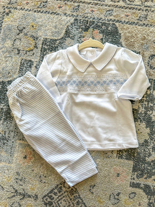 Lilly and Logan Blue Smocked Collared Boy 2pc Pant Set - Magnolia Baby - Everyday EDEN Boutique & Gifts