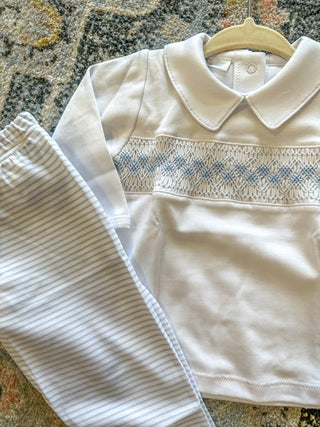 Lilly and Logan Blue Smocked Collared Boy 2pc Pant Set - Magnolia Baby - Everyday EDEN Boutique & Gifts