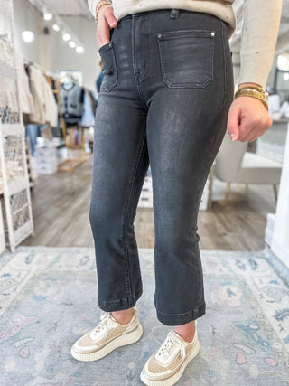 Lora Black High Rise Crop Flare Patch Pocket Jeans - Risen - Everyday EDEN Boutique & Gifts