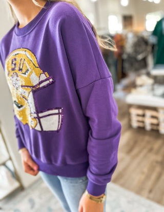 LSU Sparkle Helmet Sweatshirt - Everyday EDEN Boutique & Gifts