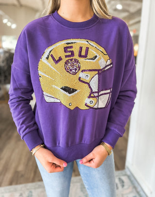 LSU Sparkle Helmet Sweatshirt - Everyday EDEN Boutique & Gifts