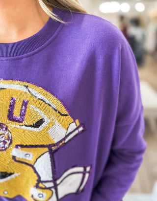 LSU Sparkle Helmet Sweatshirt - Everyday EDEN Boutique & Gifts