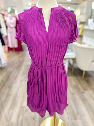 Magenta Purple Flounce Pleated Dress - Everyday EDEN Boutique & Gifts